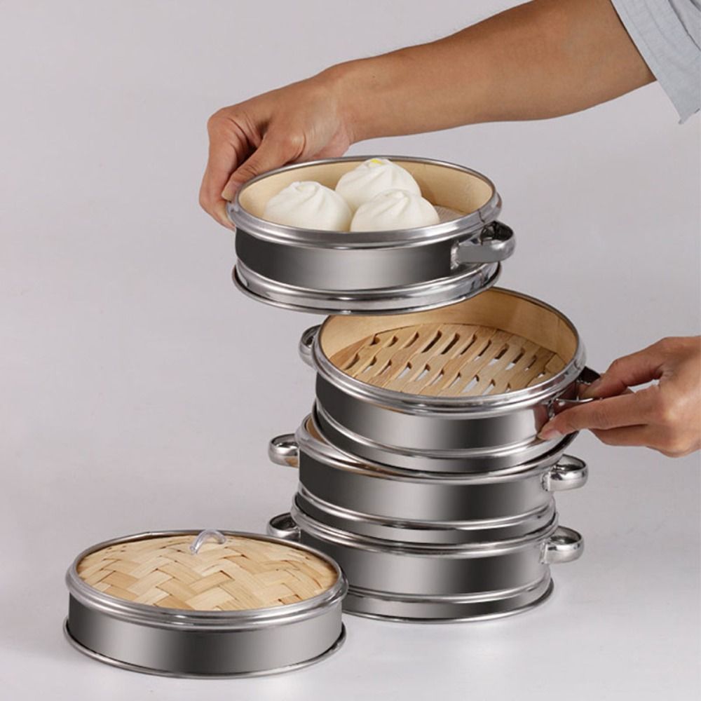 Bao Steamer Bamboo - أداة الطبخ المستديرة ديم سوم الفولاذ