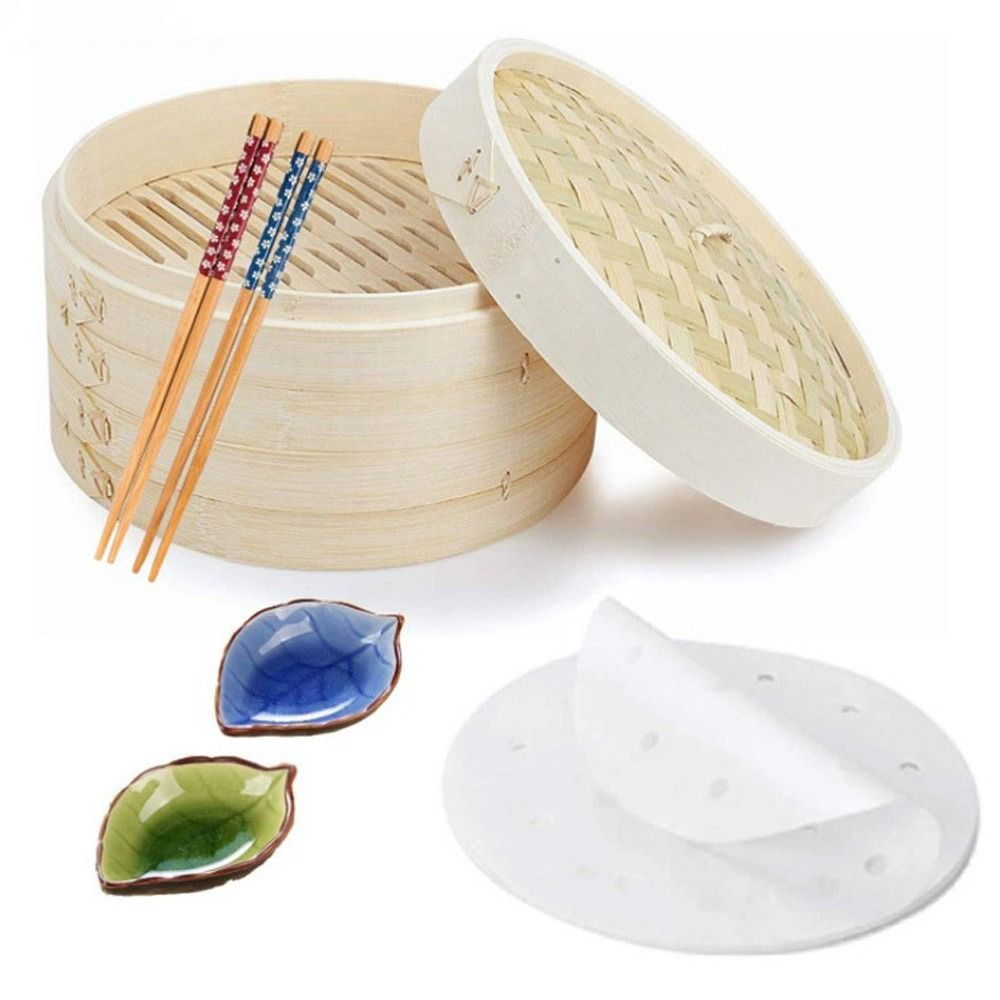 Bao Steamer Bamboo - سلة بخار من الخيزران بغطاء ،